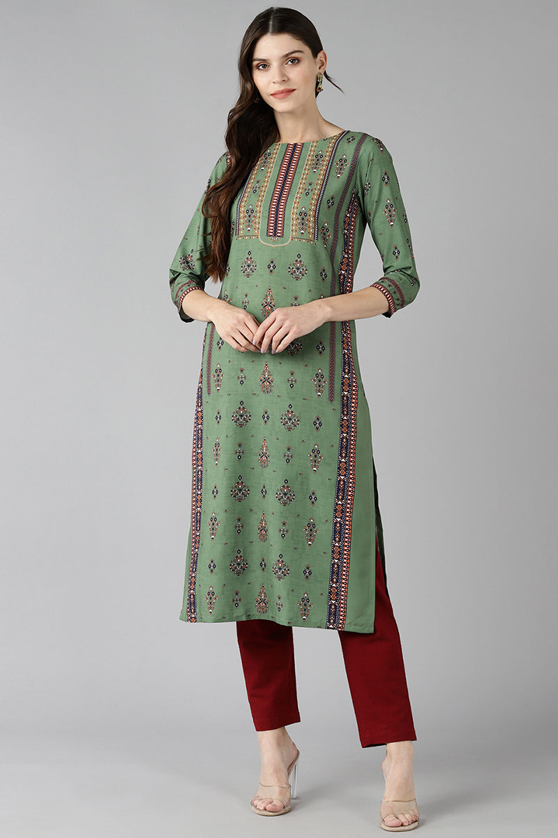 Buy Bottle Green Silk Mehndi Functional Designer Kurti | Appelle Fashion